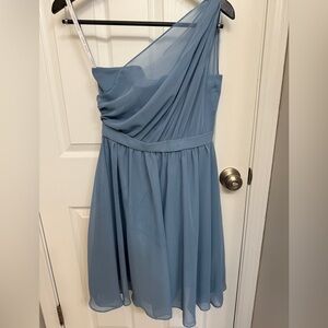 Alfred Angelo Blue One-Shoulder Fit and Flare Dress for Weddings Formal HOCO
